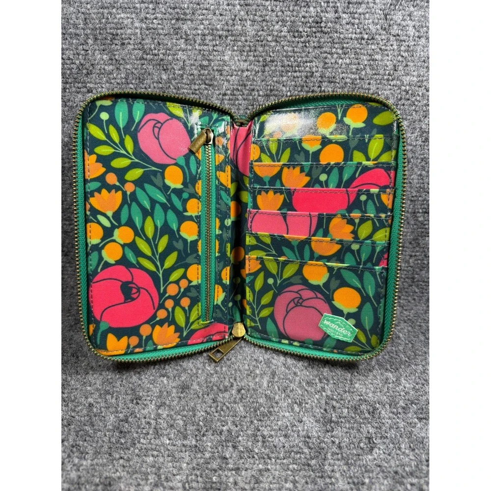 Wander Wallets Floral Zip Around Clutch Wallet Pink Green Botanical
